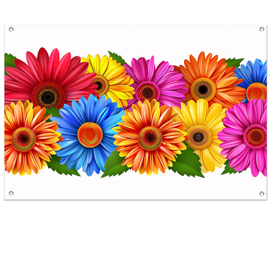 Levendige Bloemen in Heldere Kleuren op Wit tuinposter