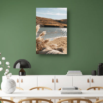 Rietpluimen aan een kalm meer canvas