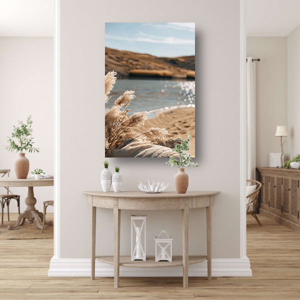 Rietpluimen aan een kalm meer canvas