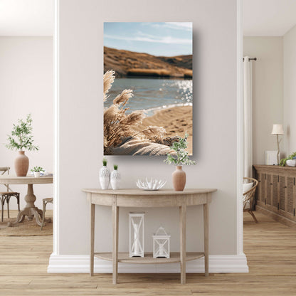 Rietpluimen aan een kalm meer canvas