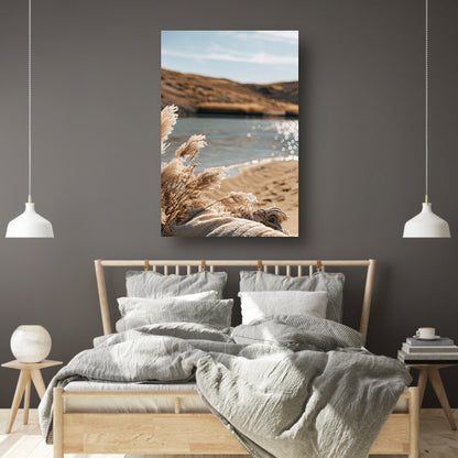 Rietpluimen aan een kalm meer canvas