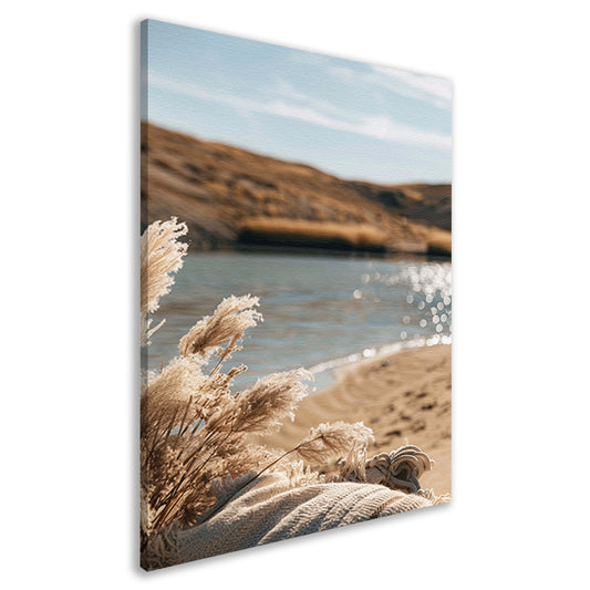 Rietpluimen aan een kalm meer canvas