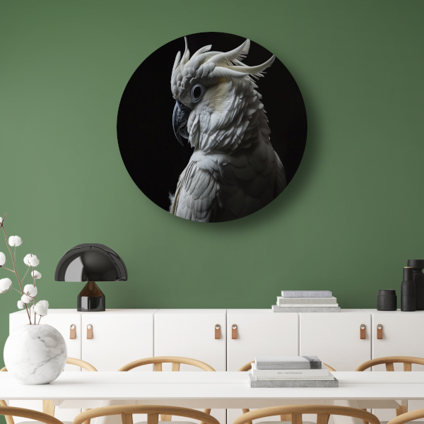 Kaketoe in schaduw - Natuurlijke elegantie aluminium muurcirkel