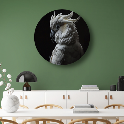 Kaketoe in schaduw - Natuurlijke elegantie aluminium muurcirkel