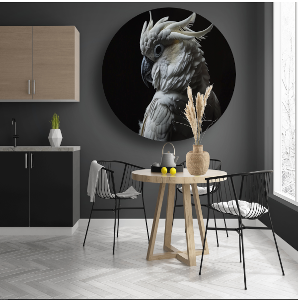 Kaketoe in schaduw - Natuurlijke elegantie aluminium muurcirkel