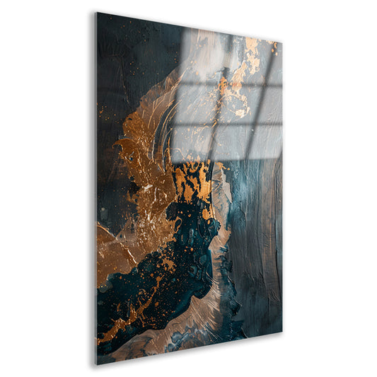 Dynamische abstracte compositie met goud acrylglas