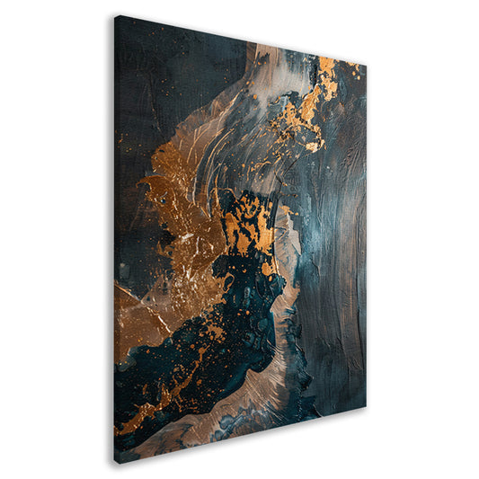 Dynamische abstracte compositie met goud canvas