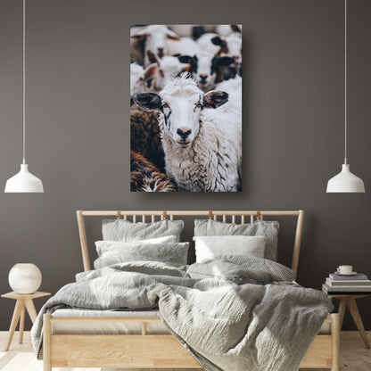 Monochroom portret van een schaap in een kudde poster