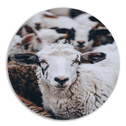 Monochroom portret van een schaap in een kudde forex muurcirkel