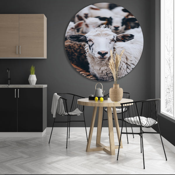 Monochroom portret van een schaap in een kudde forex muurcirkel