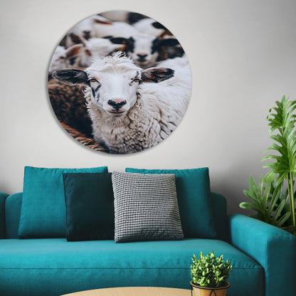 Monochroom portret van een schaap in een kudde forex muurcirkel