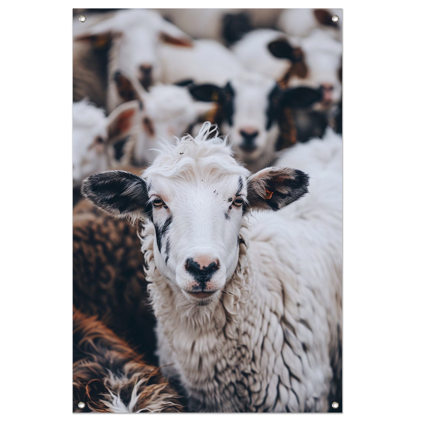 Monochroom portret van een schaap in een kudde tuinposter