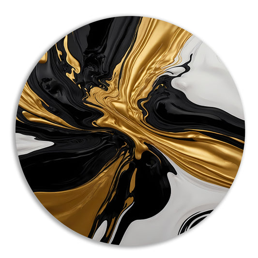 Dynamisch Zwart, Wit en Gouden Abstract Ontwerp aluminium muurcirkel