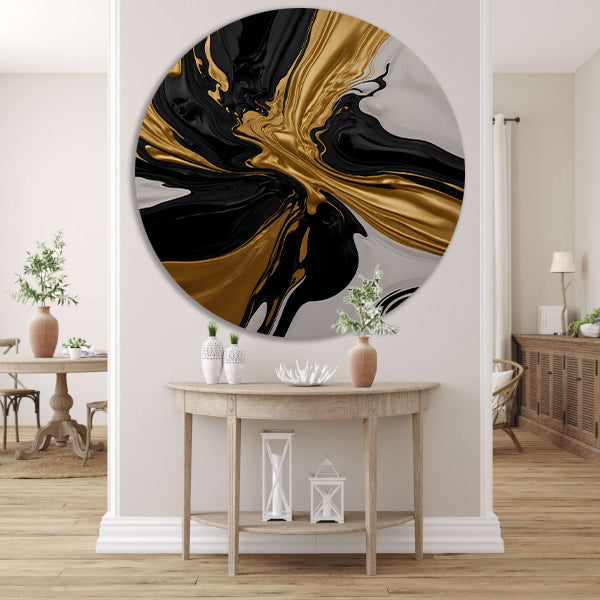 Dynamisch Zwart, Wit en Gouden Abstract Ontwerp forex muurcirkel