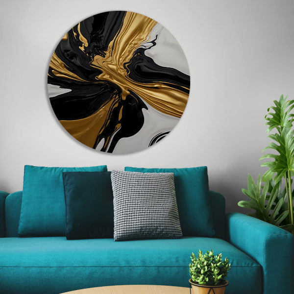 Dynamisch Zwart, Wit en Gouden Abstract Ontwerp forex muurcirkel