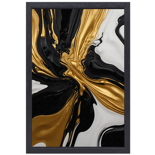 Dynamisch Zwart, Wit en Gouden Abstract Ontwerp canvas met baklijst