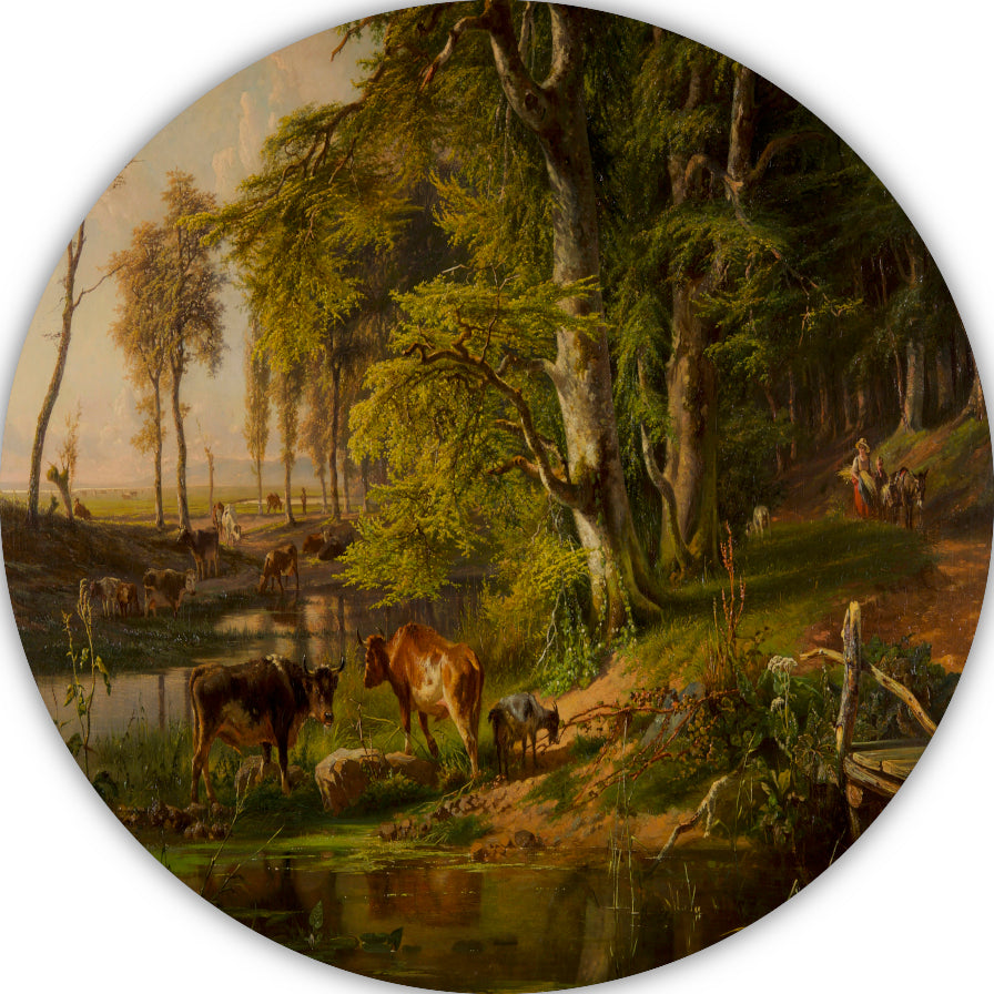 Boslandschap met vee bij een beek - Anton Mauve forex muurcirkel