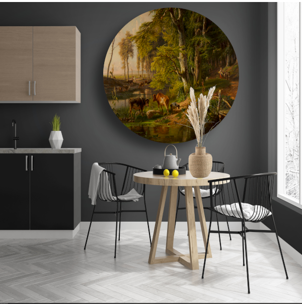 Boslandschap met vee bij een beek - Anton Mauve aluminium muurcirkel