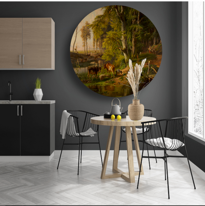 Boslandschap met vee bij een beek - Anton Mauve aluminium muurcirkel