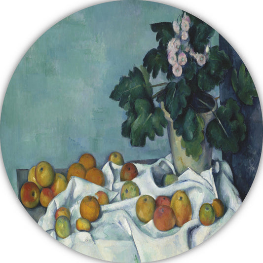 Stilleven met appels en een pot sleutelbloemen - Paul Cézanne aluminium muurcirkel