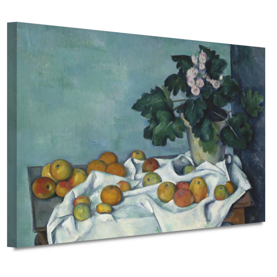 Stilleven met appels en een pot sleutelbloemen - Paul Cézanne canvas