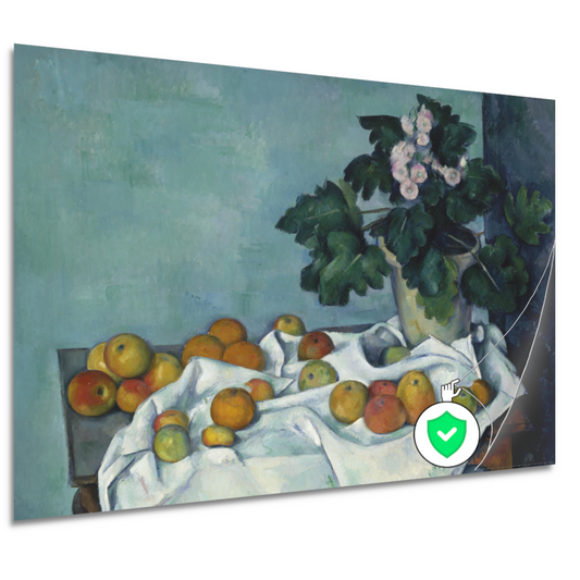 Stilleven met appels en een pot sleutelbloemen - Paul Cézanne poster