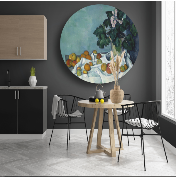 Stilleven met appels en een pot sleutelbloemen - Paul Cézanne aluminium muurcirkel