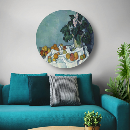 Stilleven met appels en een pot sleutelbloemen - Paul Cézanne aluminium muurcirkel