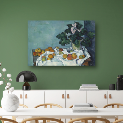 Stilleven met appels en een pot sleutelbloemen - Paul Cézanne poster