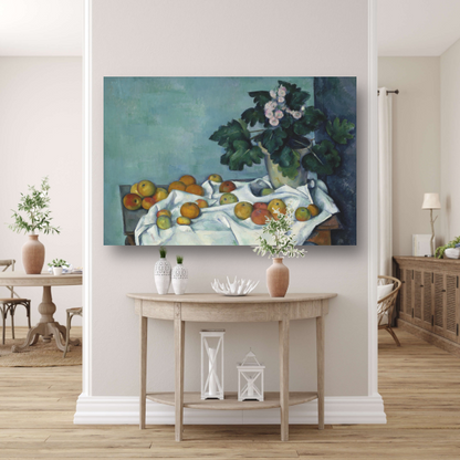 Stilleven met appels en een pot sleutelbloemen - Paul Cézanne poster