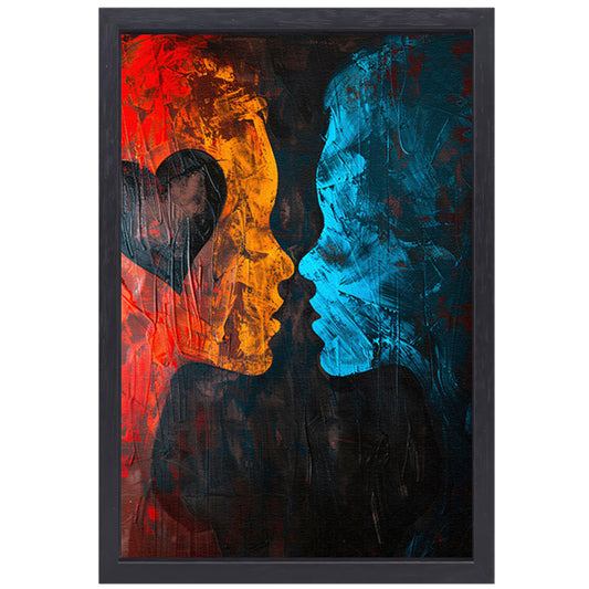 Abstract  van twee gezichten en een hart canvas met baklijst