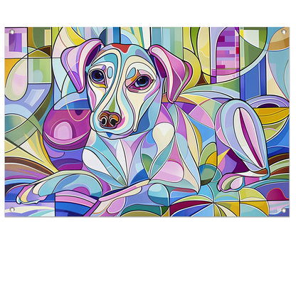 Kleurrijke abstracte illustratie van een hond tuinposter