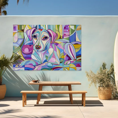 Kleurrijke abstracte illustratie van een hond tuinposter