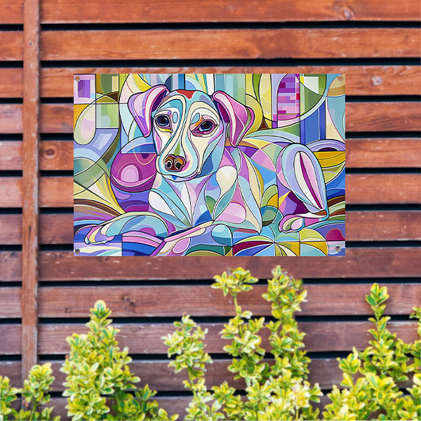 Kleurrijke abstracte illustratie van een hond tuinposter