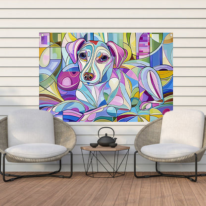 Kleurrijke abstracte illustratie van een hond tuinposter