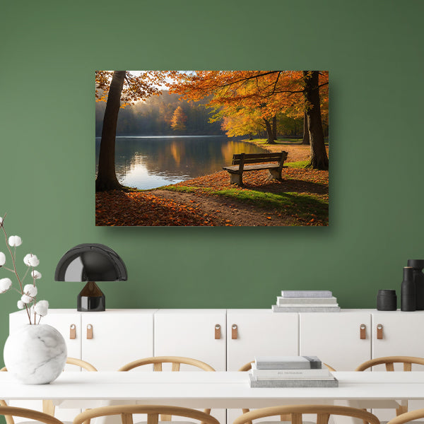 Prachtig herfstlandschap bij een rustig meer   poster