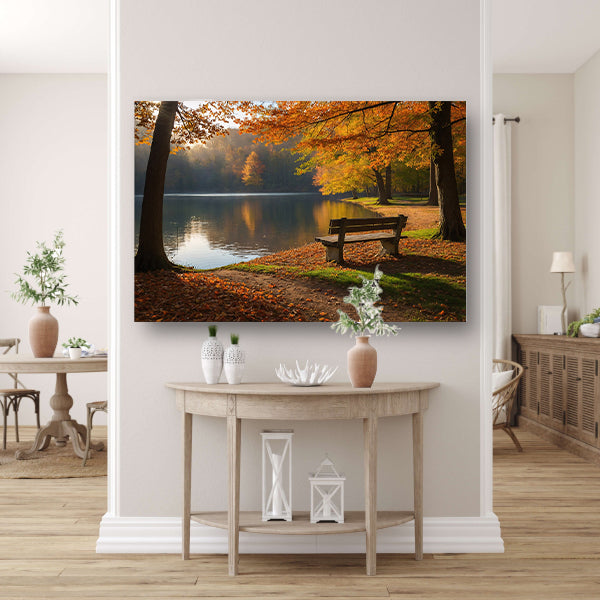 Prachtig herfstlandschap bij een rustig meer   poster