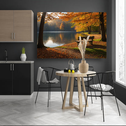 Prachtig herfstlandschap bij een rustig meer   poster