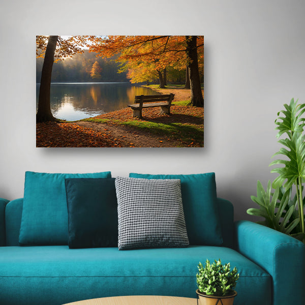 Prachtig herfstlandschap bij een rustig meer   canvas