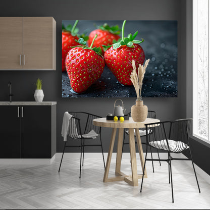 Drie glimmende aardbeien canvas met baklijst