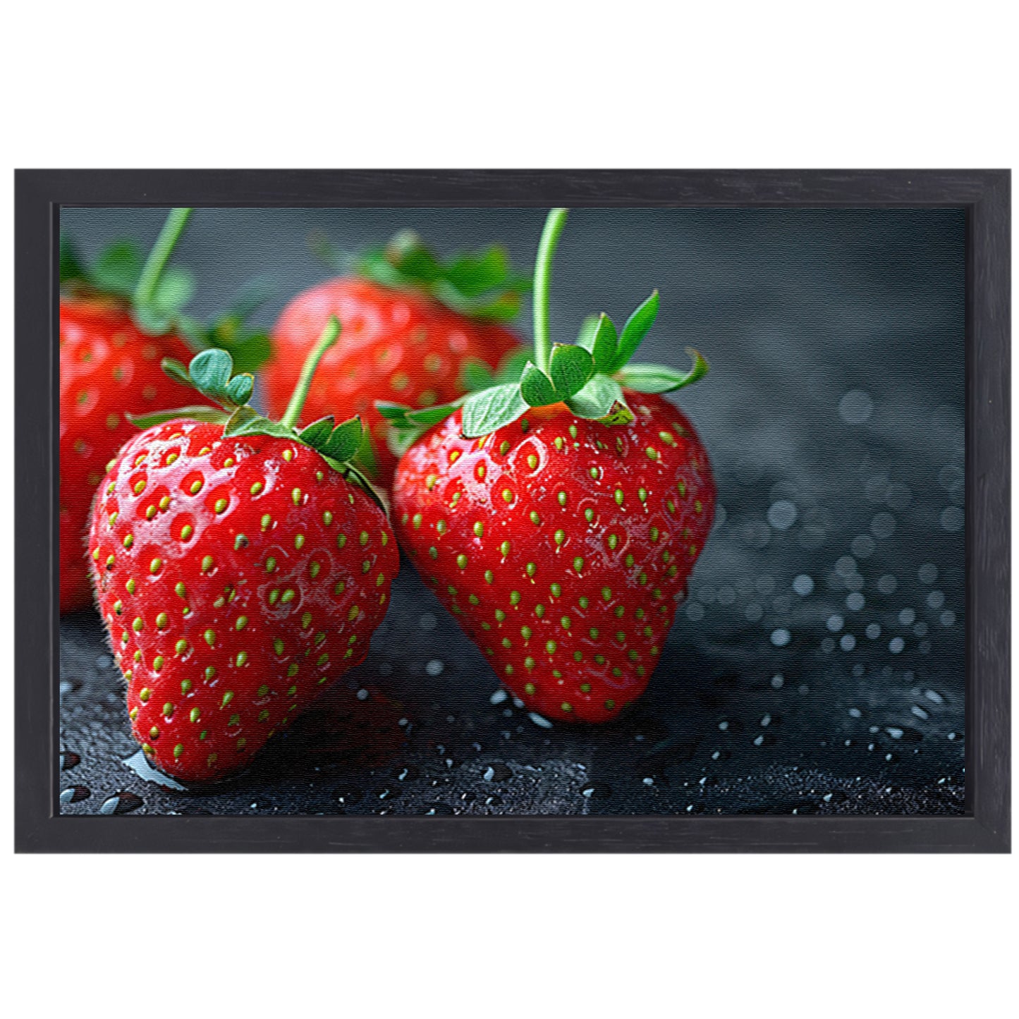 Drie glimmende aardbeien canvas met baklijst