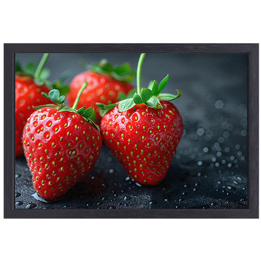 Drie glimmende aardbeien canvas met baklijst