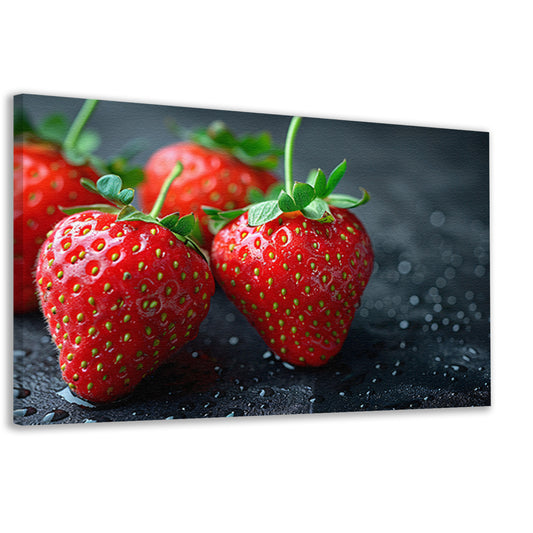 Drie glimmende aardbeien canvas