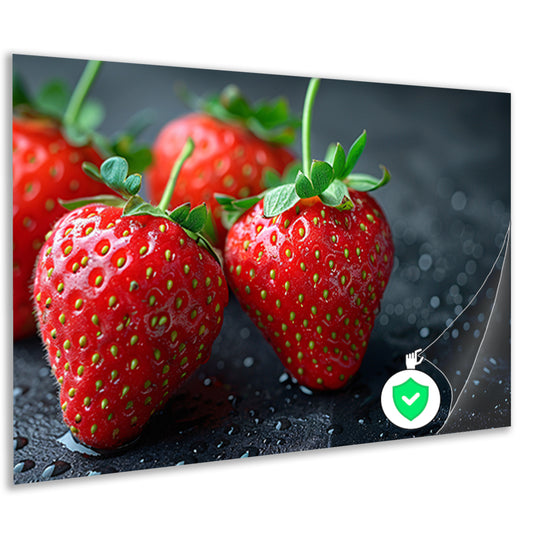 Drie glimmende aardbeien poster