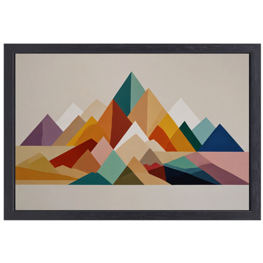 Abstract Geometrisch Kleurenspectrum Bergsilhouetten canvas met baklijst
