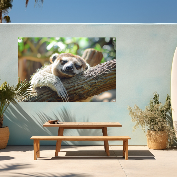 Vreedzame luiaard slapend in het zonlicht tuinposter