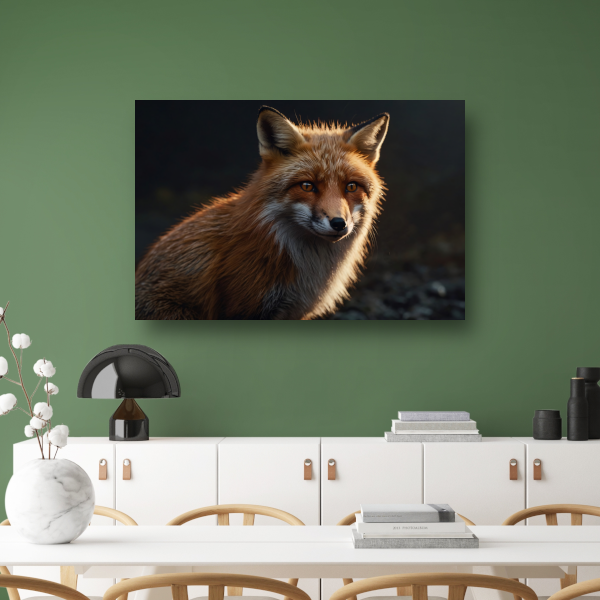 Een vos bij avondlicht in close-up canvas met baklijst