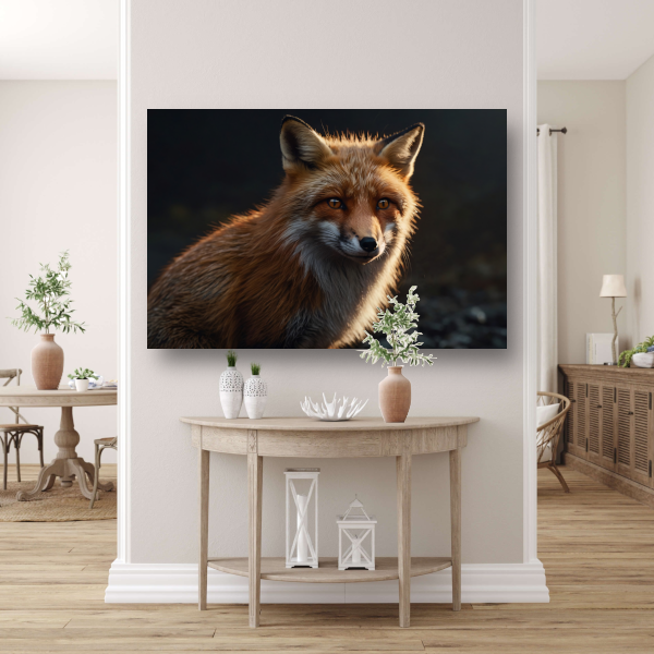 Een vos bij avondlicht in close-up canvas met baklijst