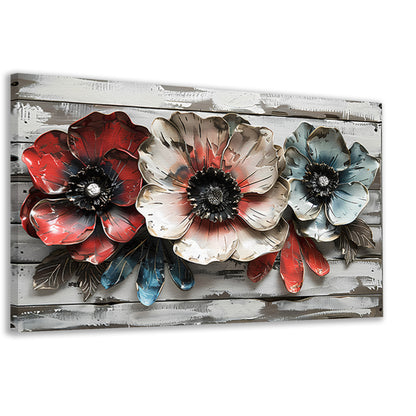 Abstracte bloemen in rood, wit en blauw canvas