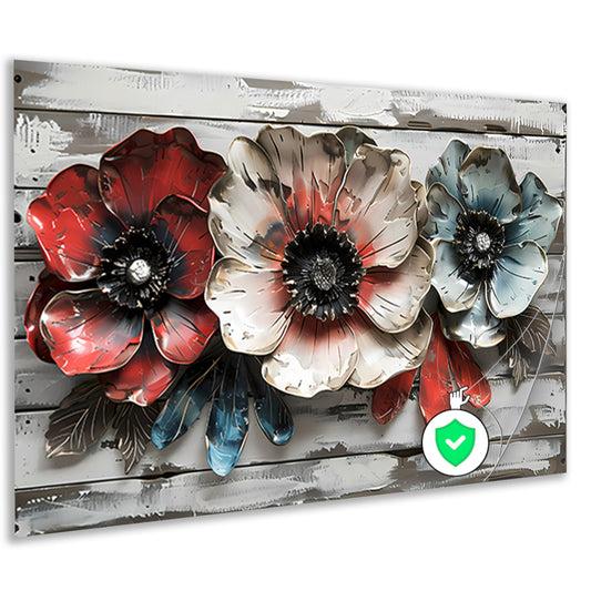 Abstracte bloemen in rood, wit en blauw poster